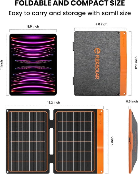 Flexsolar S20 20W Taşınabilir Güneş Paneli - Yüksek Verimli Monokristal Hücre, Çift USB Çıkışlı, Katlanabilir Tasarım