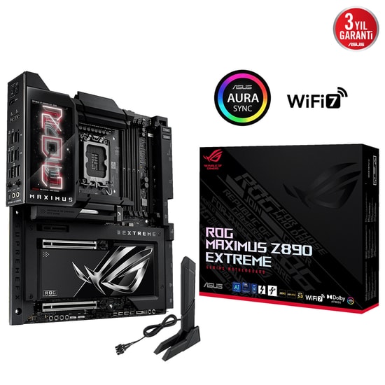 Asus Rog Maximus Z890 Extreme Intel Z890 LGA1851 DDR5 8800 Hdmi 2xThunderbolt5 6xM2 Usb3.2 WiFi 7 BT Aura Ana Kart