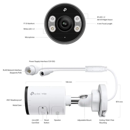 TP-Link Vigi C355 5MP 2.8mm IP Güvenlik Kamerası - 30 Metre, 7/24 Full Color, İnsan/Araç Algılama, Mikrofonlu Bullet