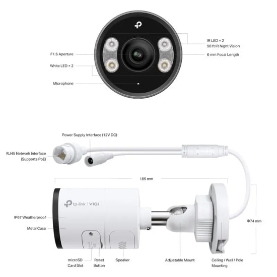 TP-Link Vigi C355 5MP 2.8mm IP Güvenlik Kamerası - 30 Metre, 7/24 Full Color, İnsan/Araç Algılama, Mikrofonlu Bullet