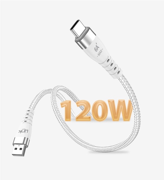 Linktech K654 Premium 120W Örgülü Metal Başlı Tip-C Şarj Kablosu