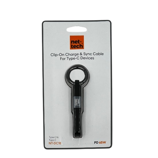 Nettech NT-DC18 65W PD 20cm Type-C to Type-C Şarj ve Data Kablosu (Siyah) - Hızlı Şarj Desteği, Plastik Tasarım