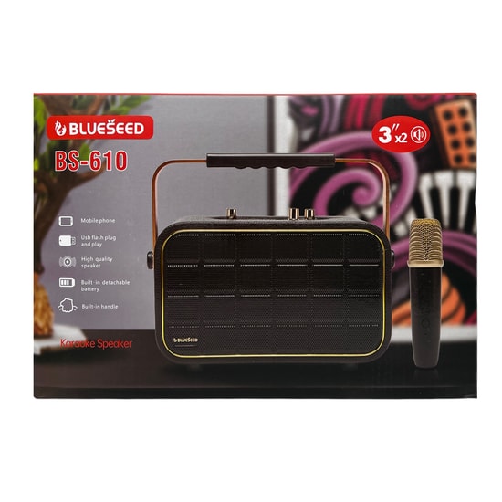 Blueseed BS-610 Karaoke Box Kablosuz Siyah Bluetooth Hoparlör - Taşınabilir Karaoke Speaker, Mikrofonlu, Yüksek Ses Gücü