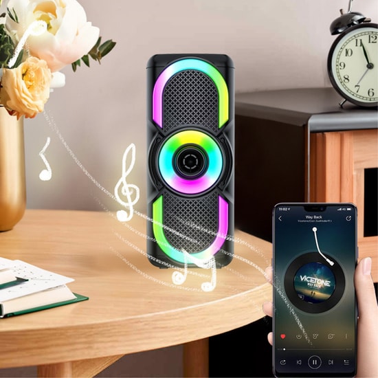 Blueseed BS-104 PartyBox Bluetooth Hoparlör - Siyah, Wireless, Taşınabilir Speaker, LED Işıklı, 10 Metre Çekim Mesafeli