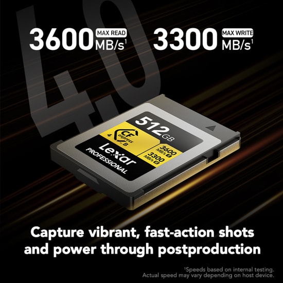 Lexar 512Gb LCXEXP4512G-RNENG CF-Exp Professional Gold Series CF Express Type-B 3600Mbs Okuma 3300Mbs Yazma Kart Bellek