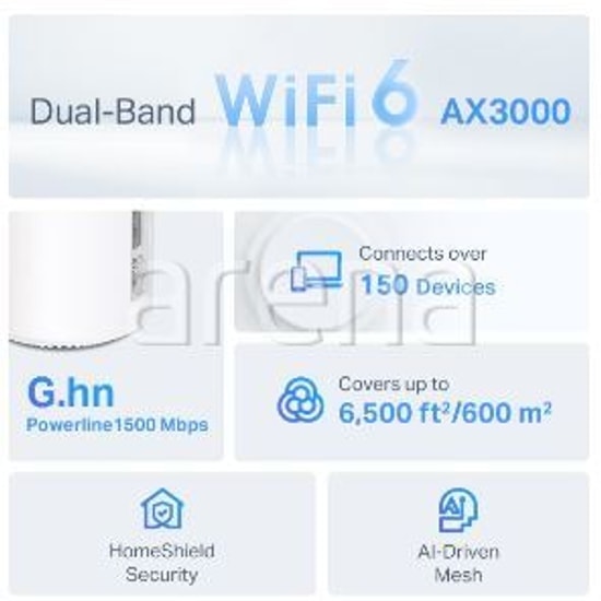 TP-Link Deco PX50 (2-Paket) AX3000 Mesh Wi-Fi 6 Sistemi (DECO-PX50-2P) - Powerline, 420m2 Kapsama, 150 Cihaz, Gigabit