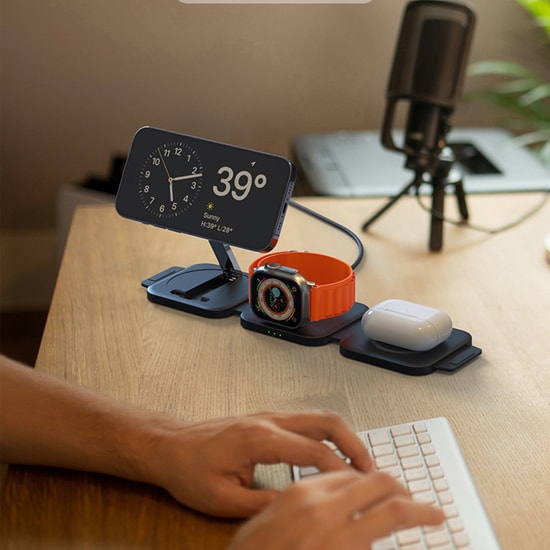 Nettech NT-WCH03 Siyah 3'ü 1 Arada 18W Hızlı Kablosuz Şarj Standı - Akıllı Telefon, Saat ve Airpods Şarjı
