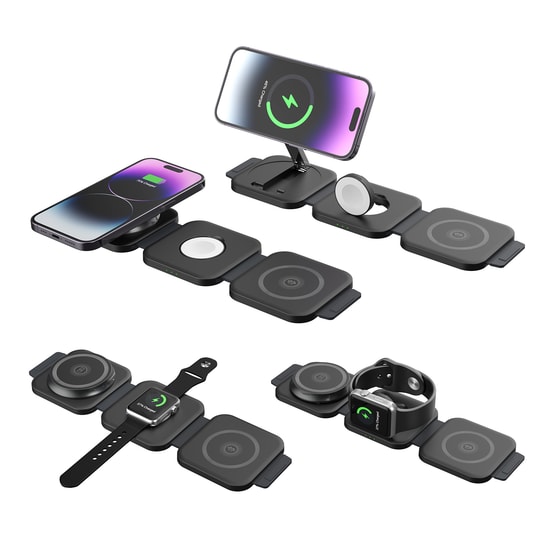 Nettech NT-WCH03 Siyah 3'ü 1 Arada 18W Hızlı Kablosuz Şarj Standı - Akıllı Telefon, Saat ve Airpods Şarjı