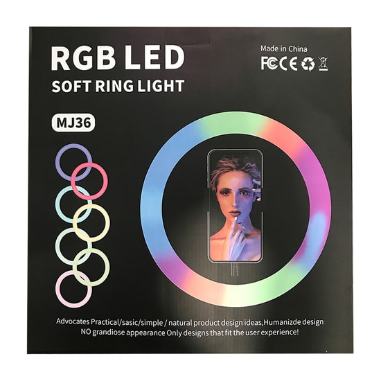 RGB MJ36 Led 14" Beyaz Ring Light - 16 Renk, 10 Kademeli Parlaklık, USB, 3000K-6000K, 25W
