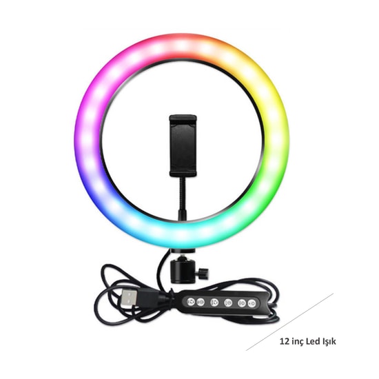 MJ30 RGB 12" LED Ringlight - Çok Renkli Selfie Işığı (NT-96251) - 3 Renk Modu, TikTok Uyumlu, Ayarlanabilir Parlaklık