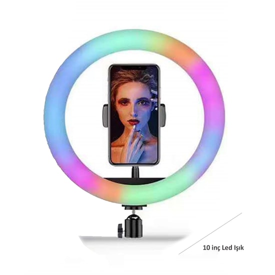 RGB MJ26 10" LED Ringlight - Çok Renkli Selfie ve Makyaj Işığı (NT-96252),  USB Bağlantılı, Ayarlanabilir Parlaklık