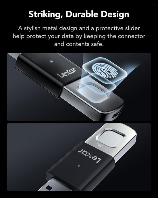 Lexar 128Gb Flash Drive JumpDrive Fingerprint F35 Pro Usb 3.2 Gen1 400Mbs / 350Mbs LJDF35P128G-RNBNG Usb Hafıza