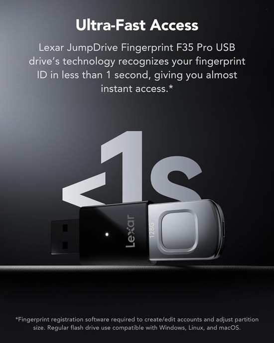 Lexar 128Gb Flash Drive JumpDrive Fingerprint F35 Pro Usb 3.2 Gen1 400Mbs / 350Mbs LJDF35P128G-RNBNG Usb Hafıza