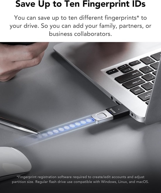 Lexar 64GB JumpDrive F35 Pro USB 3.2 Parmak İzi Korumalı Flash Bellek (LJDF35P064G-RNBNG) - 400MB/s 350MB/s