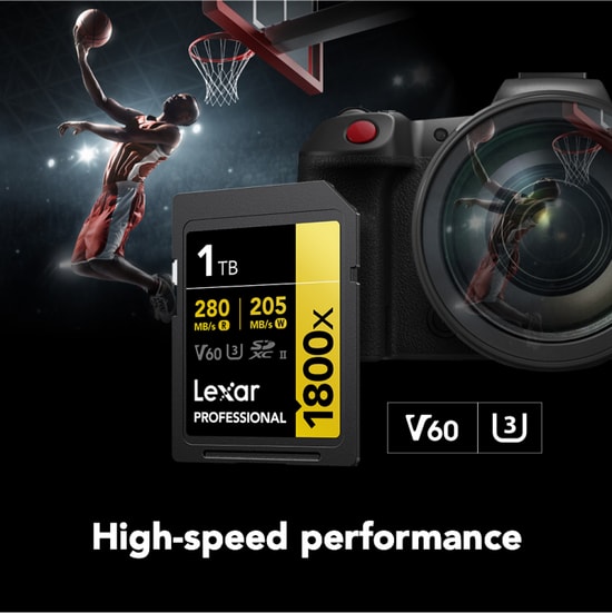 Lexar 1Tb SD Professional 1800X SDXC Uhs-II Card 280Mbs Okuma 210Mbs Yazma C10 V60 U3 LSD1800001T-BNNNG Kart Bellek