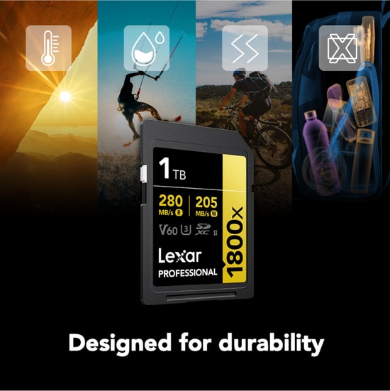 Lexar 1Tb SD Professional 1800X SDXC Uhs-II Card 280Mbs Okuma 210Mbs Yazma C10 V60 U3 LSD1800001T-BNNNG Kart Bellek