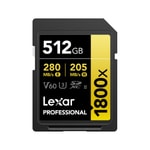 Lexar 512Gb SD Professional 1800X SDXC Uhs-II Card 280Mbs Okuma 210Mbs Yazma C10 V60 U3 LSD1800512G-BNNNG Kart Bellek