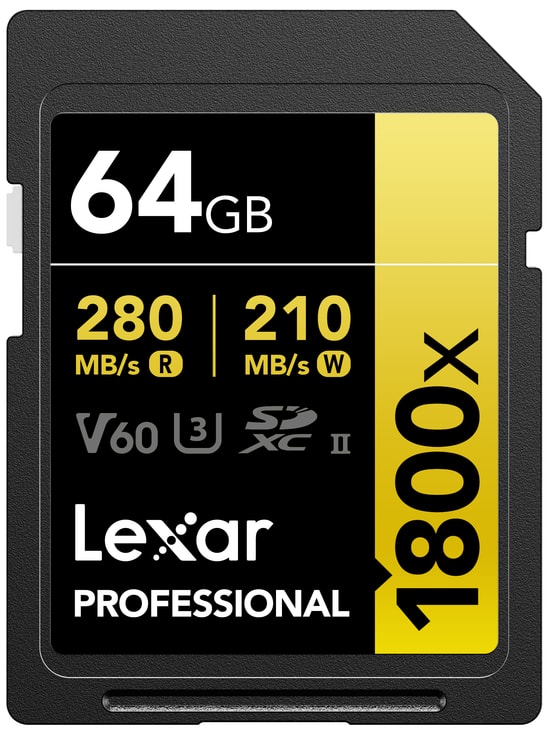 Lexar 64Gb SD Professional 1800X SDXC Uhs-II Card 280Mbs Okuma 210Mbs Yazma C10 V60 U3 LSD1800064G-BNNNG Kart Bellek