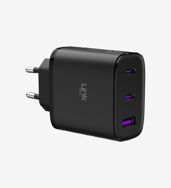 LinkTech C317 Hızlı Şarj Adaptörü (LSC-C317/BLACK) - 45W, 3 Çıkışlı, PD, QC 4.0, Akım Korumalı, Siyah Tasarım