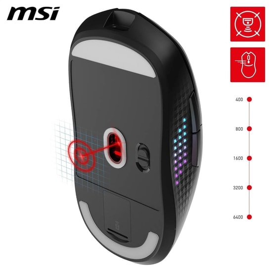 MSI Versa 300 Elite Kablosuz Oyuncu Mouse - 26000 DPI, 2.4GHz, Bluetooth 5.3, RGB, 6 Tuşlu, Şarjlı Optik Tasarım