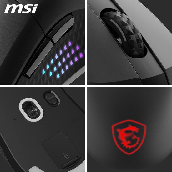 MSI Versa 300 Elite Kablosuz Oyuncu Mouse - 26000 DPI, 2.4GHz, Bluetooth 5.3, RGB, 6 Tuşlu, Şarjlı Optik Tasarım
