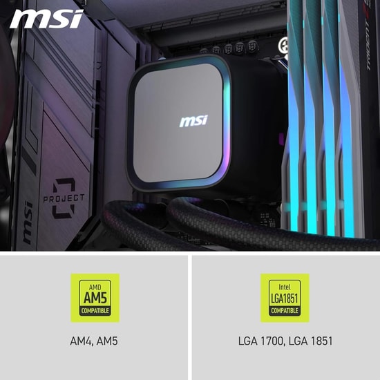 MSI MAG CoreLiquid A13 360 Siyah ARGB Sıvı İşlemci Soğutucu - LGA1700/AM4 Uyumlu, 63 CFM, 3x120mm ARGB Fan, 3800RPM