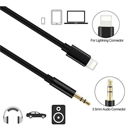 Nettech JH-023 Lightning to 3.5mm Aux Dönüştürücü Siyah Kablo (VR-20425) - 100 cm Ses Aktarımı, Yüksek Kaliteli Çevirici