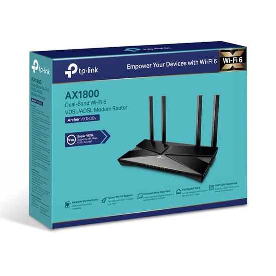 TP-Link Archer VX1800V AX1800 WiFi 6 VDSL2 Modem Router - WiFi 6, 4 Anten, 4 Gigabit Port, USB, MU-MIMO, VPN Özellikli