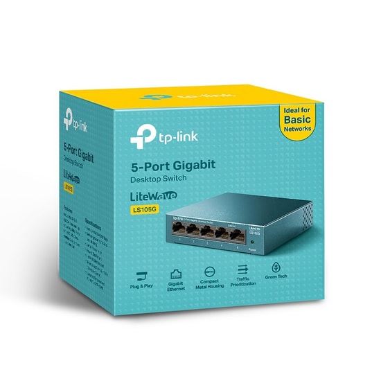TP-Link LS105G 5 Port Gigabit Metal Kasa Switch - 10/100/1000 Mbps, Yönetilemez Masaüstü Ağ Anahtarı