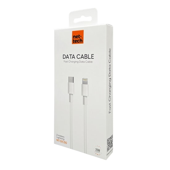 Nettech NT-DC50 20W Plastik 200 Cm Type-C To Lightning Şarj ve Data Kablosu (NT-110209) - Hızlı Şarj, 2 Metre, Beyaz