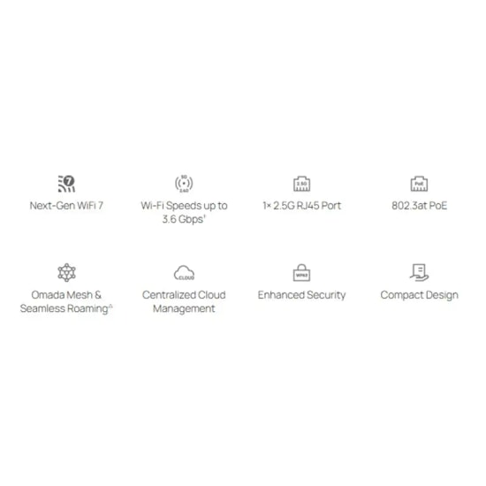 TP-Link Omada EAP723 BE3600 WiFi 7 Tavan Tipi Access Point - 2.4/5 GHz, MU-MIMO, 2.5Gbps PoE RJ45, 4 Anten, 140m Kapsama