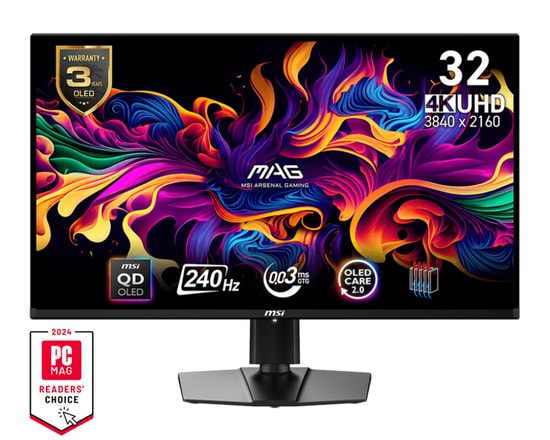 MSI MAG 321UPX QD-OLED 31.5" 4K 240Hz 0.03ms QD-OLED Oyuncu Monitörü - 3840x2160, HDMI 2.1, Type C 15W PD, ClearMR 13000