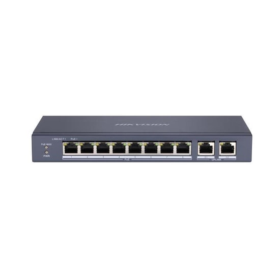 Hikvision DS-3E0310P-E/M 8 Port 10/100 Mbps PoE Switch - 60W PoE Bütçesi, Metal Kasa, Masaüstü, Fansız, Tak-Çalıştır