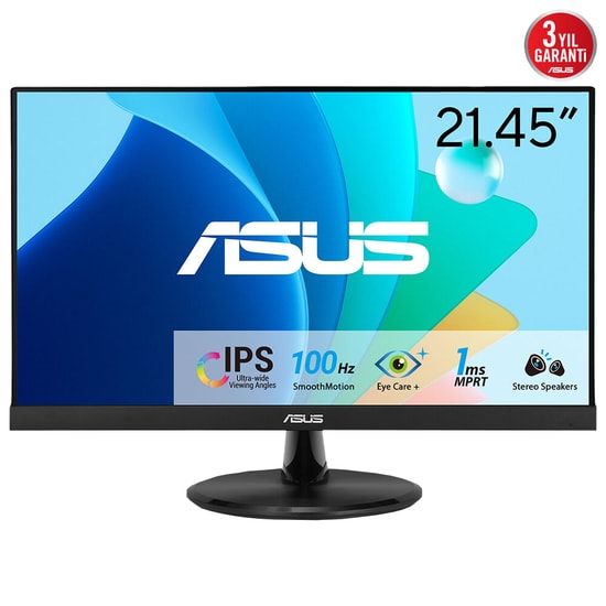 Asus 21.5" VP229HF FHD 1ms 100Hz IPS Eye Care Monitör - 250cd, Çerçevesiz, HDMI, VGA, Adaptive Sync, Flicker-free, Vesa