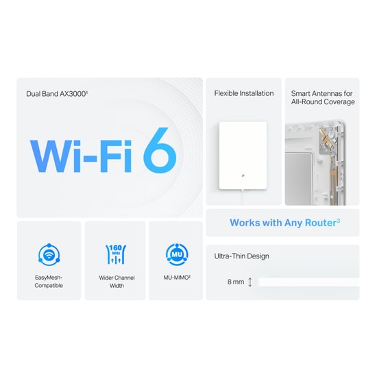 TP-Link Archer Air E5 AX3000 WiFi 6 Menzil Genişletici - Çift Bant, Akıllı Anten, EasyMesh, Ultra İnce Tasarım, USB