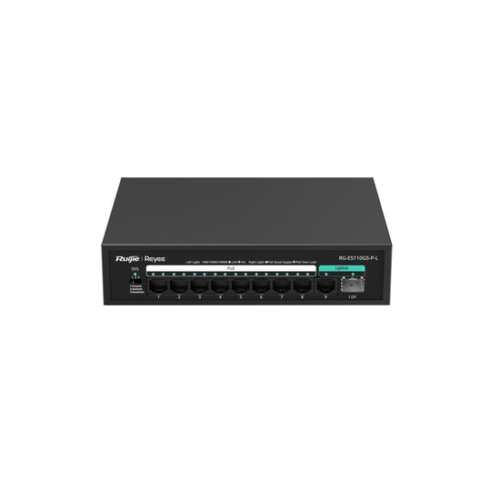 Ruijie Reyee RG-ES110GS-P-L 10 Port Masaüstü Metal Switch - 8 Port Gigabit, PoE+ 120W, 1xSFP 1xRJ45 Uplink, Yönetilemez