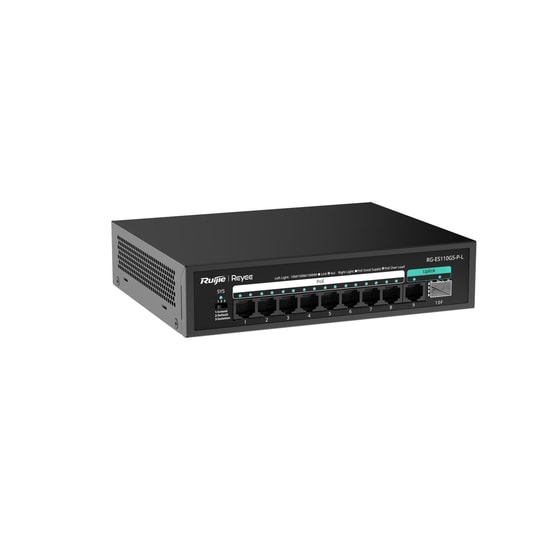 Ruijie Reyee RG-ES110GS-P-L 10 Port Masaüstü Metal Switch - 8 Port Gigabit, PoE+ 120W, 1xSFP 1xRJ45 Uplink, Yönetilemez