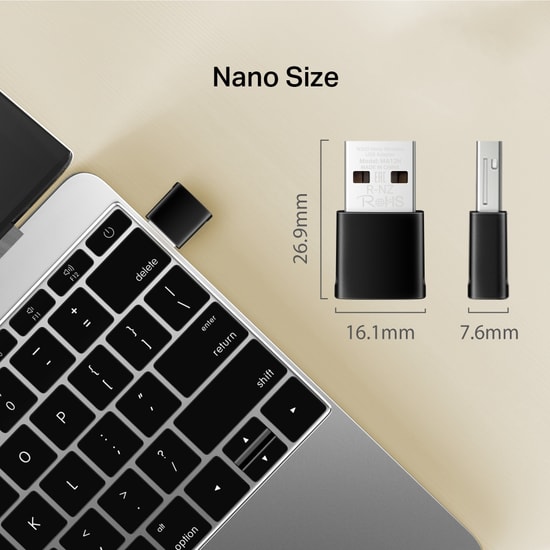 TP-Link Mercusys MA12N 300Mbps Nano USB Wi-Fi Ağ Adaptörü - WiFi 4, Dahili Anten, 2.4GHz, WPA3, Tak Çalıştır Özelliği