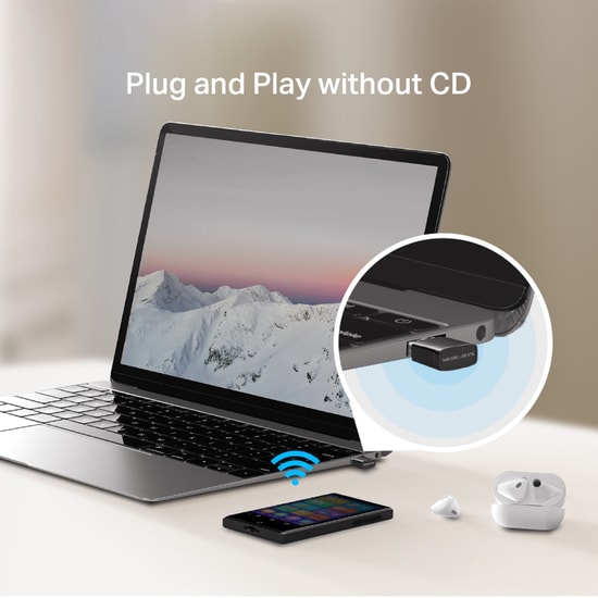TP-Link Mercusys MA12N 300Mbps Nano USB Wi-Fi Ağ Adaptörü - WiFi 4, Dahili Anten, 2.4GHz, WPA3, Tak Çalıştır Özelliği