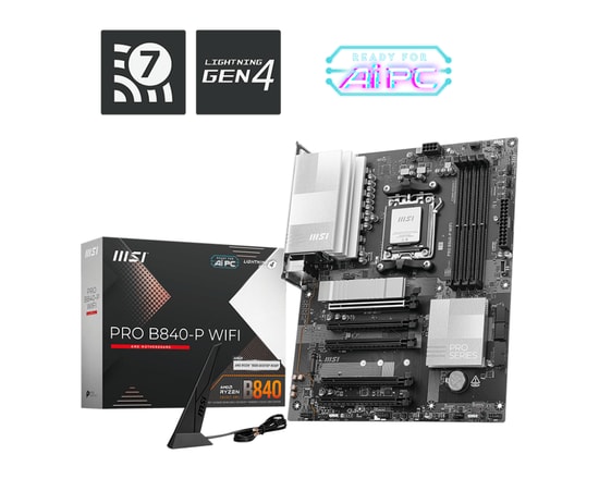 MSI PRO B840-P WIFI Anakart: AMD AM5, DDR5 8000MHz (OC), Çift M.2, HDMI, Wi-Fi 7, 2.5G LAN, USB 10Gbs Type-C, ATX