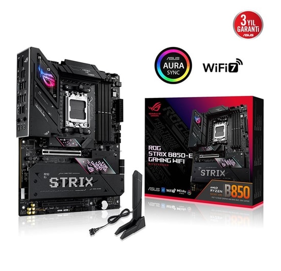 Asus ROG Strix B850-E Gaming WiFi 7 Anakart: AM5, DDR5 8000MHz, 5xM.2, DP, HDMI, USB4 40 Gbps, WiFi 7, 5G LAN, ARGB, ATX