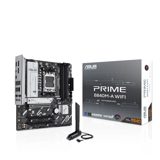 Asus Prime B840M-A Wifi Anakart: AMD AM5, DDR5 7600MHz, 3xM.2, 2xDP, HDMI, USB 3.2, Wi-Fi 6E, 2.5G LAN, Micro ATX
