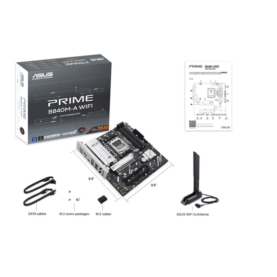 Asus Prime B840M-A Wifi Anakart: AMD AM5, DDR5 7600MHz, 3xM.2, 2xDP, HDMI, USB 3.2, Wi-Fi 6E, 2.5G LAN, Micro ATX