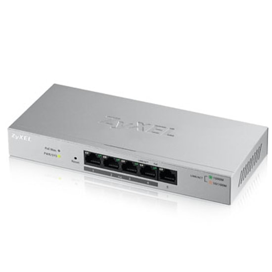 Zyxel GS1200-5HPV2-EU0101F 5 Port Gigabit PoE Switch - 60W, Web Yönetilebilir, 10/100/1000 Mbps, Metal Kasa