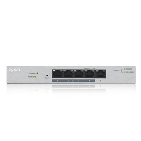 Zyxel GS1200-5HPV2-EU0101F 5 Port Gigabit PoE Switch - 60W, Web Yönetilebilir, 10/100/1000 Mbps, Metal Kasa