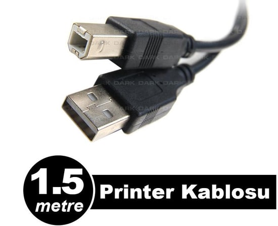 Dark DK-CB-USB2PRNL150 USB 2.0 Yazıcı ve Data Kablosu 1.5 Metre - ABS Uçlar, 3.8mm 28 AWG Saf Bakır, USB B Tipi Kablo