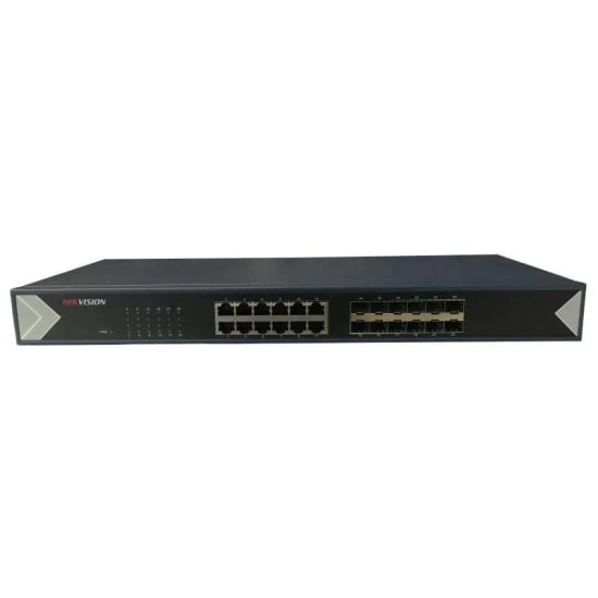 Hikvision DS-3E0524TF 24 Port Gigabit Switch - 12 Port RJ45, 12 Port SFP, L2, Yönetilemez, Rackmount Tasarım