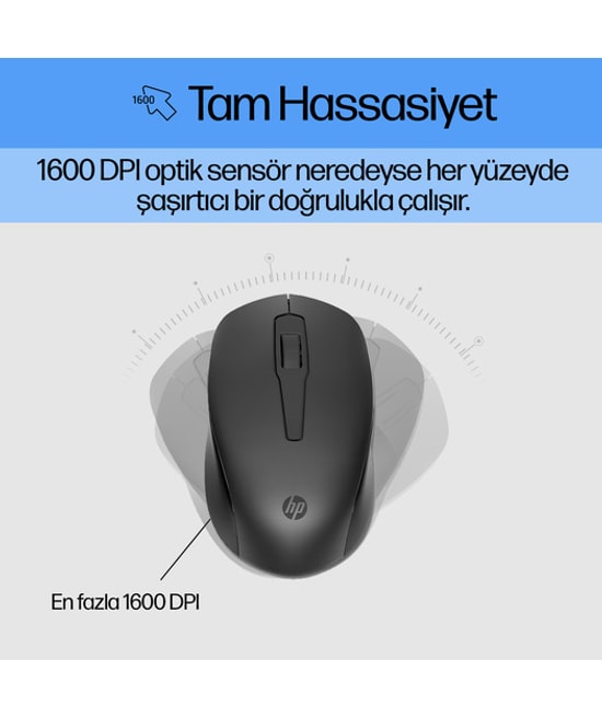 HP 330 Kablosuz Türkçe Siyah Klavye Mouse Seti (2V9E6AA) - 1600DPI Optik, Ergonomik Tasarım, Uzun Pil Ömrü, 10m Menzil