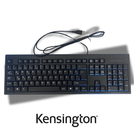 Kensington KB100 EQ Kablolu Türkçe Q Klavye (K63727TR) - Tam Boyut, Sürdürülebilir Seçim, Ergonomik, USB, Siyah