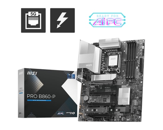MSI PRO B860-P Anakart: Intel LGA1851, DDR5 8600MHz(OC), 3xM.2, USB4 20Gbps, PCIe Gen.5x4, DP, HDMI, 5Gbps LAN, ATX